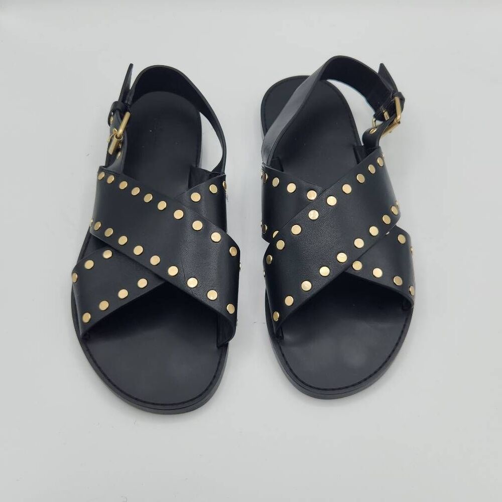 Madewell Women's Size 8.5 Black Leather X Strap Slingback Sandals